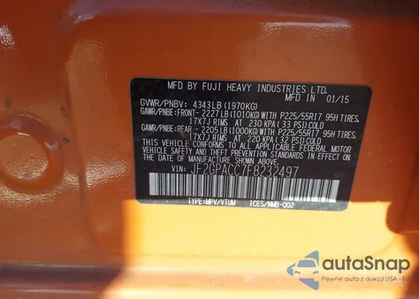 2015 Subaru Xv Crosstrek 2.0I Premium z USA, uszkodzony, nr VIN JF2GPACC7F8232497